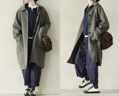 edoa Minimalist Loose Fitting Doubl Face Wool Coat