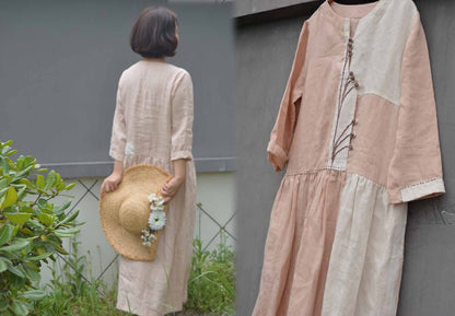 edoa Hemp Linen Patchwork Dress