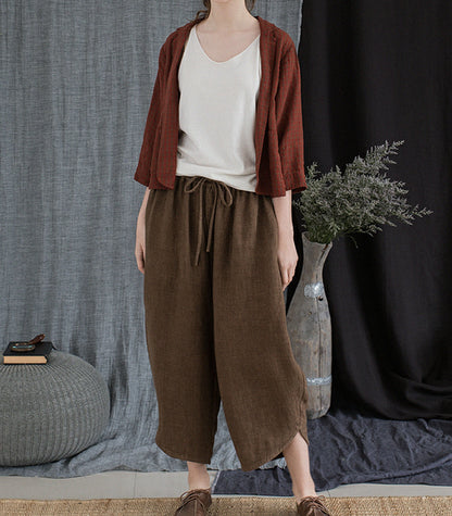 edoa Brown Twill Ramie Fisherman Pants