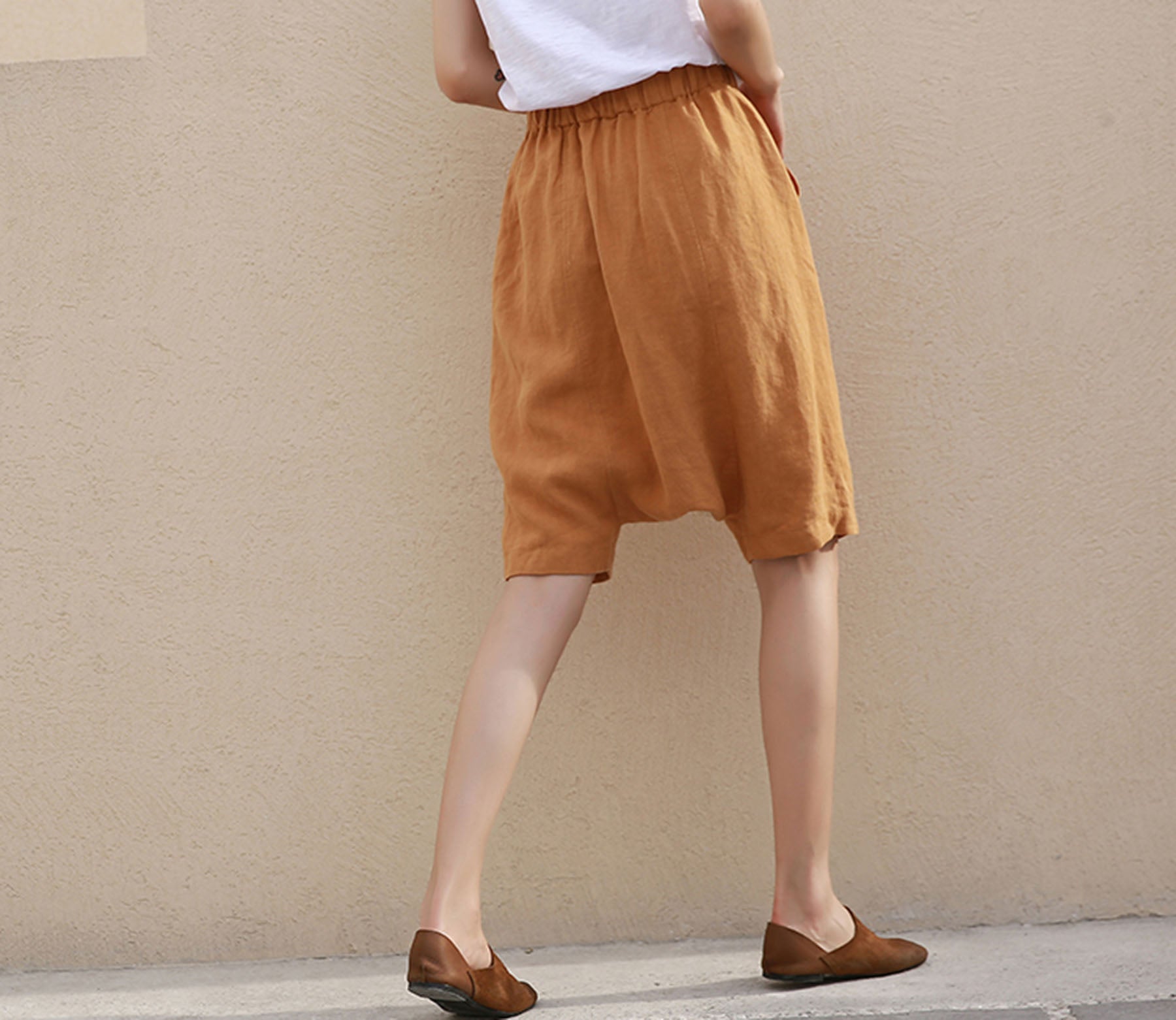 edoa Loose Drop Crotch Linen Harem Pants