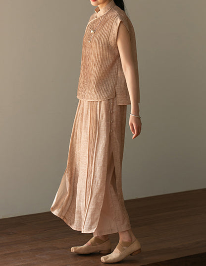 edoa Hand-pintucked Distressed Linen Rayon blend Qipao