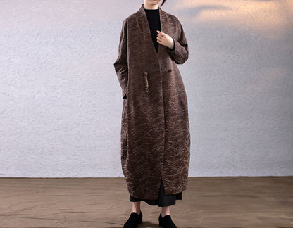 edoa Mud Noil Silk Rayon Blend Jacquard Cocoon Coat
