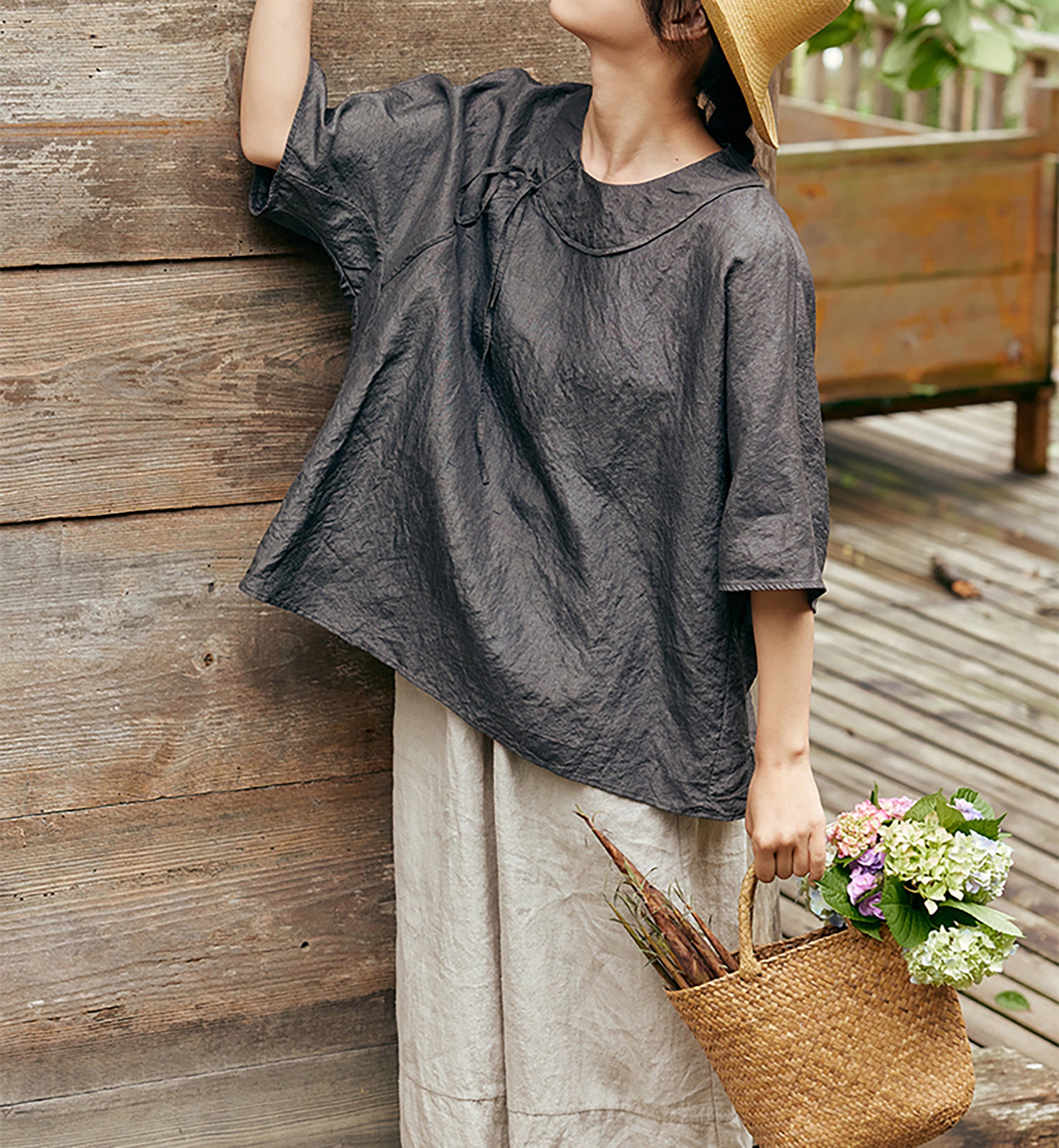 edoa Eco Dyed Dupioni Tussah Silk Blouse