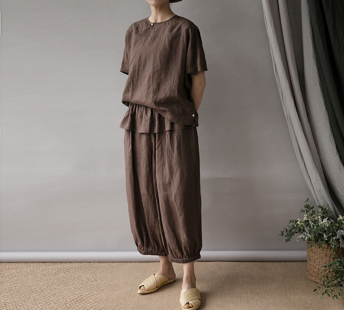 edoa Minimalist Thin Ramie Blouse 
