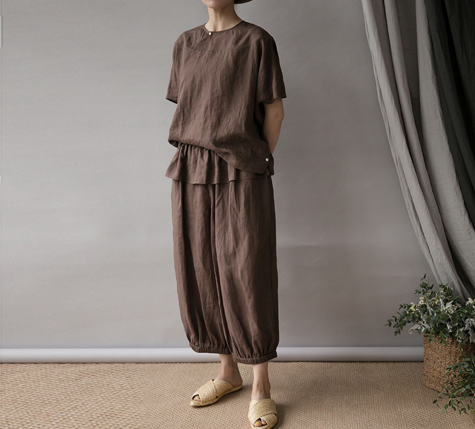 edoa Minimalist Thin Ramie Blouse 