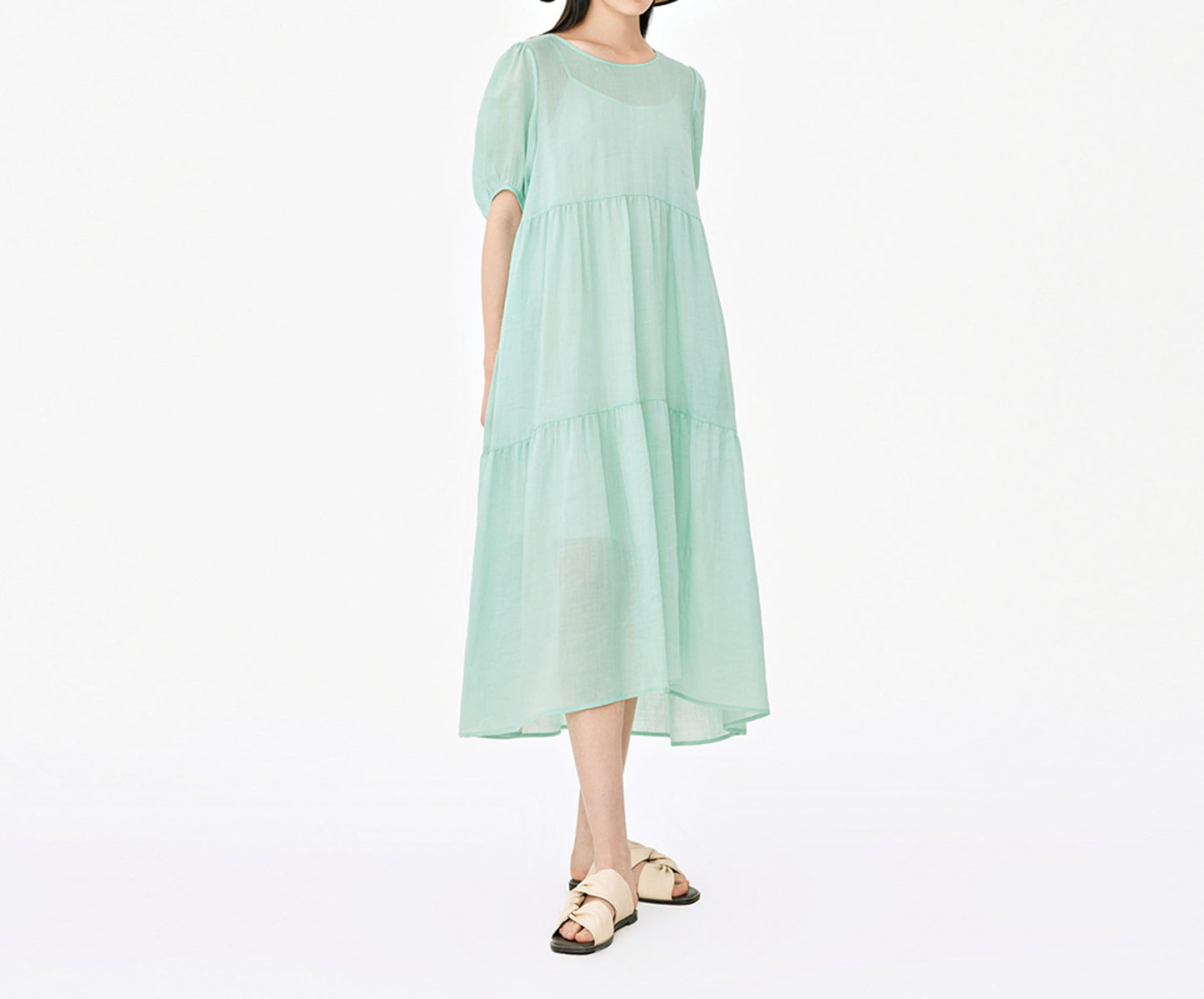 edoa Loose Ramie Rayon blend High Waist Tiered Dress