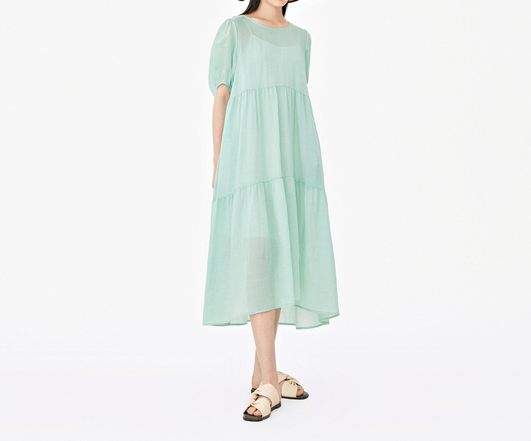 edoa Loose Ramie Rayon blend High Waist Tiered Dress
