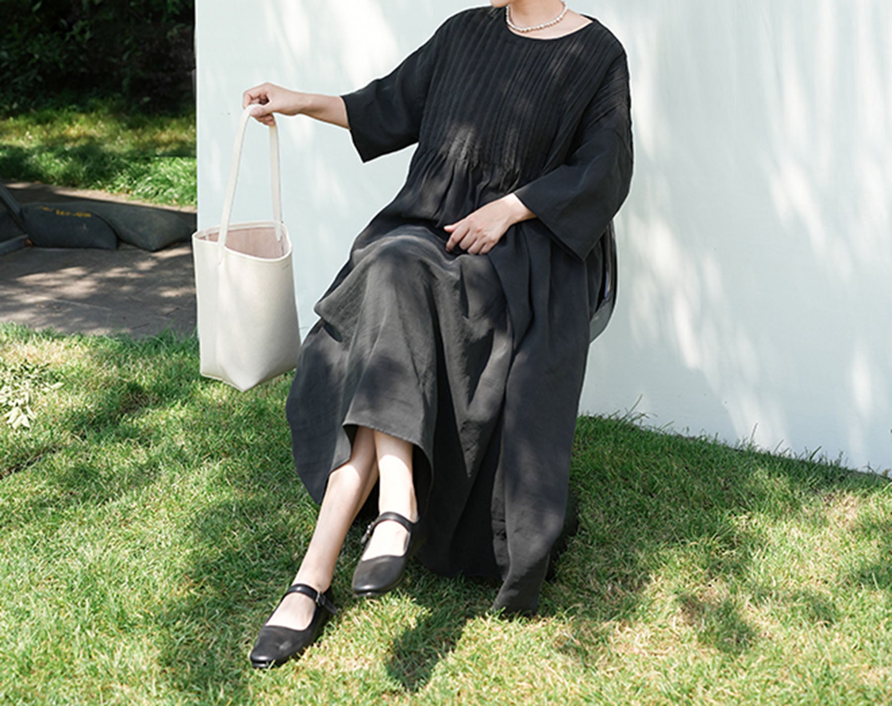 edoa Hand Pintucked Cracked Mud Silk Charmeuse Dress
