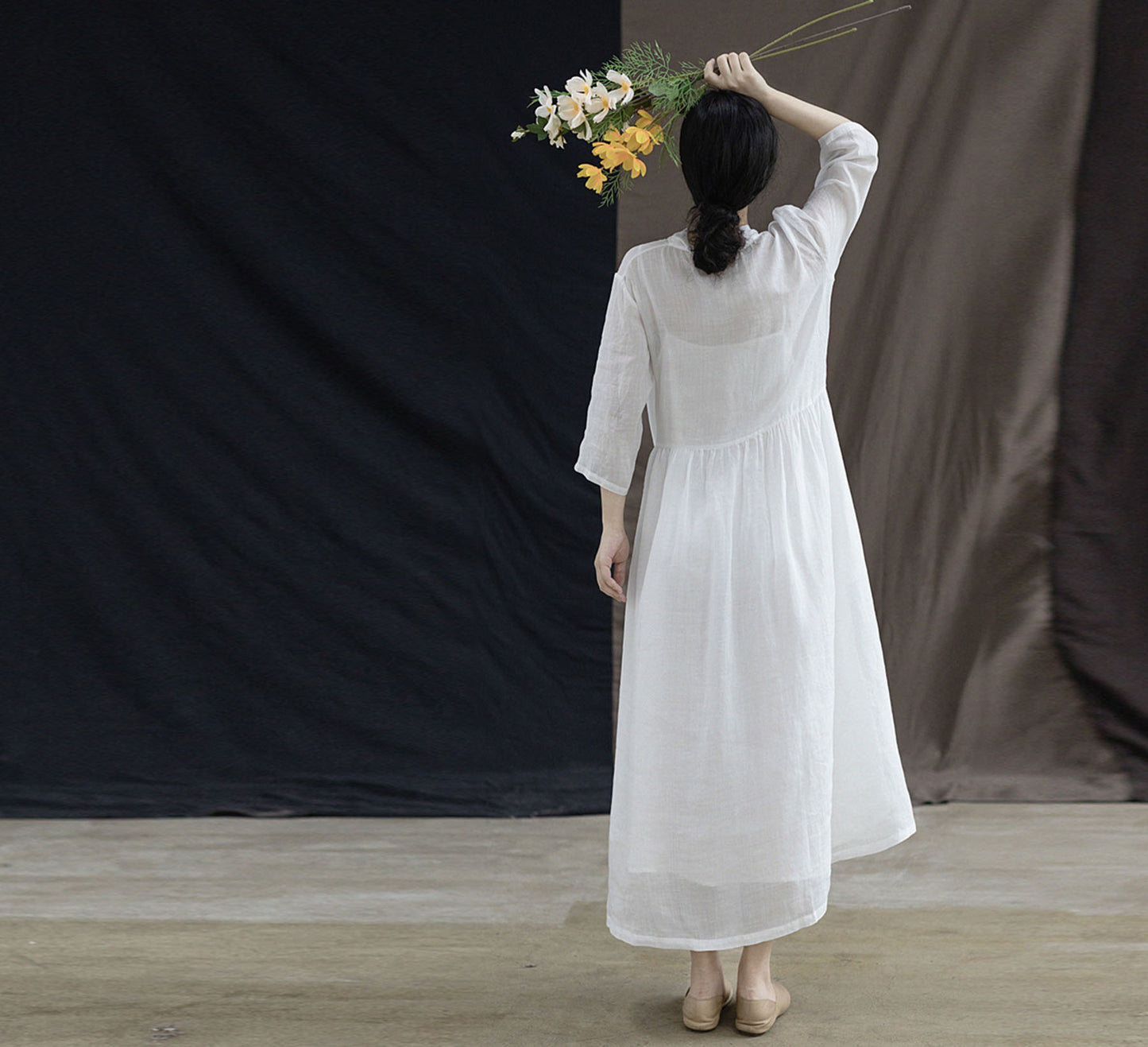 edoa High Counted Ramie Tie Dress