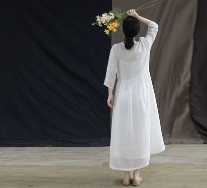 edoa High Counted Ramie Tie Dress