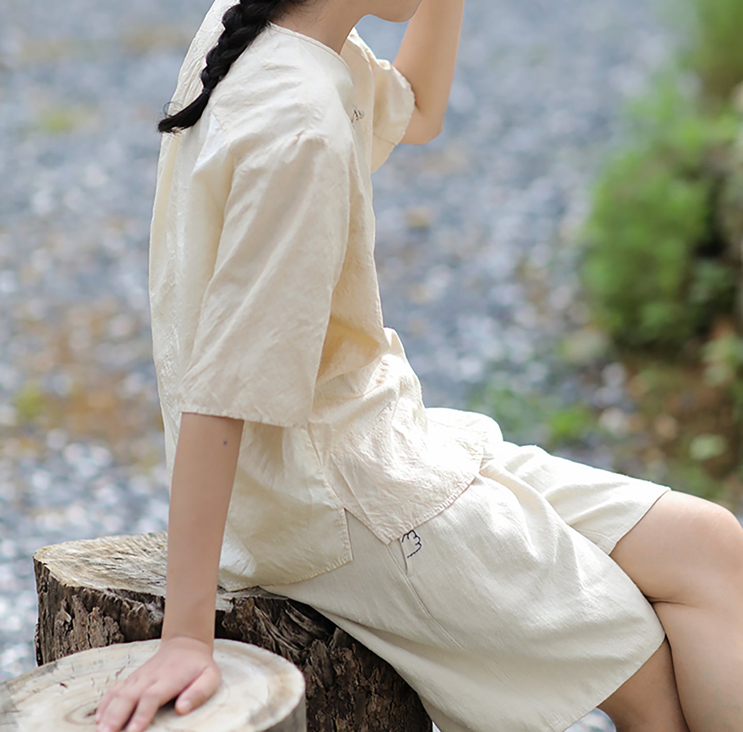 edoa Tussah Dupioni Silk V-neck Blouse