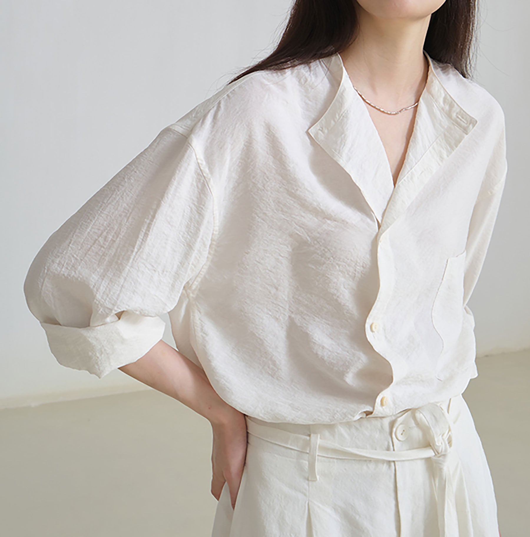 edoa Asymmetrical Dry Silk Shirt
