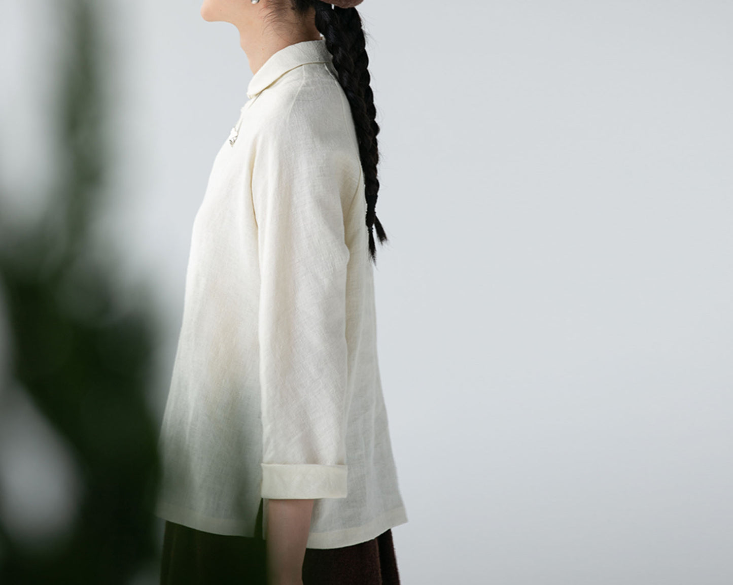 edoa Washed Linen Modified Chinese Blouse