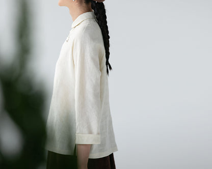 edoa Washed Linen Modified Chinese Blouse