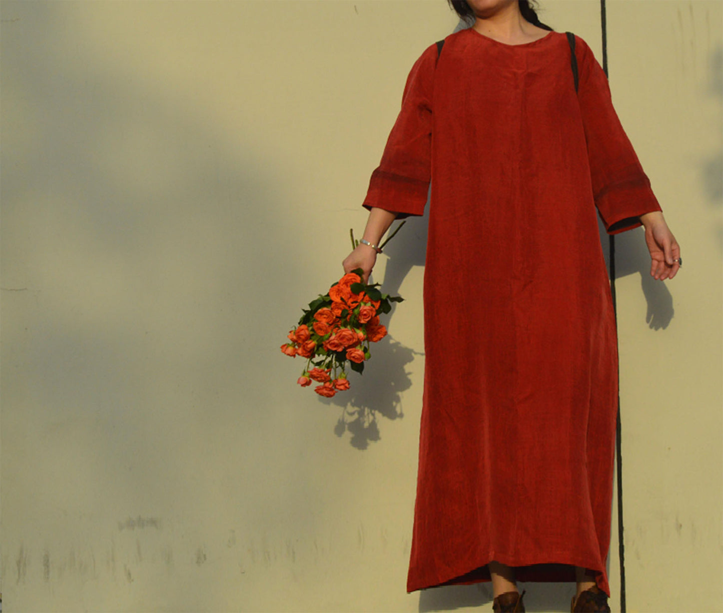edoa Red Mud Silk A Line Dress