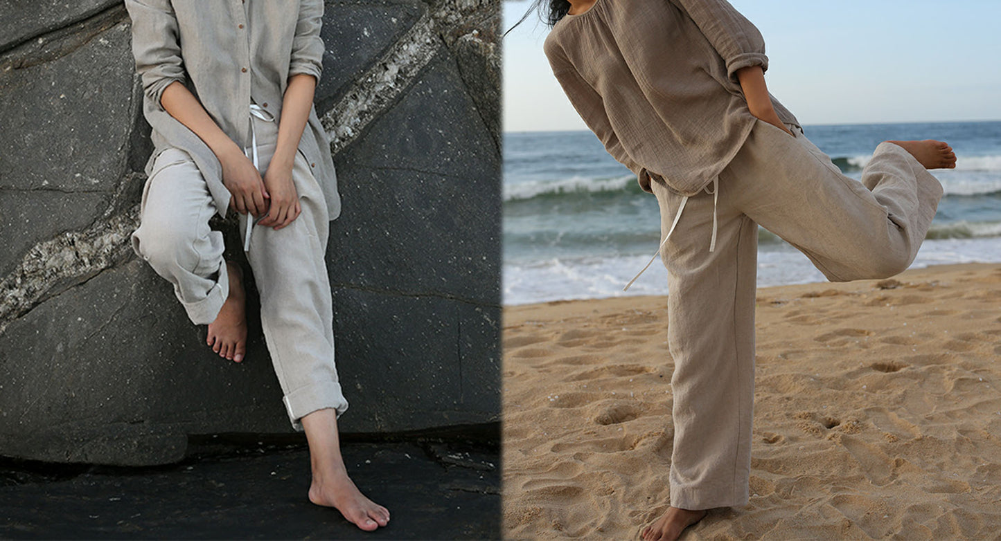 edoa Flax Linen Wide Leg Pants
