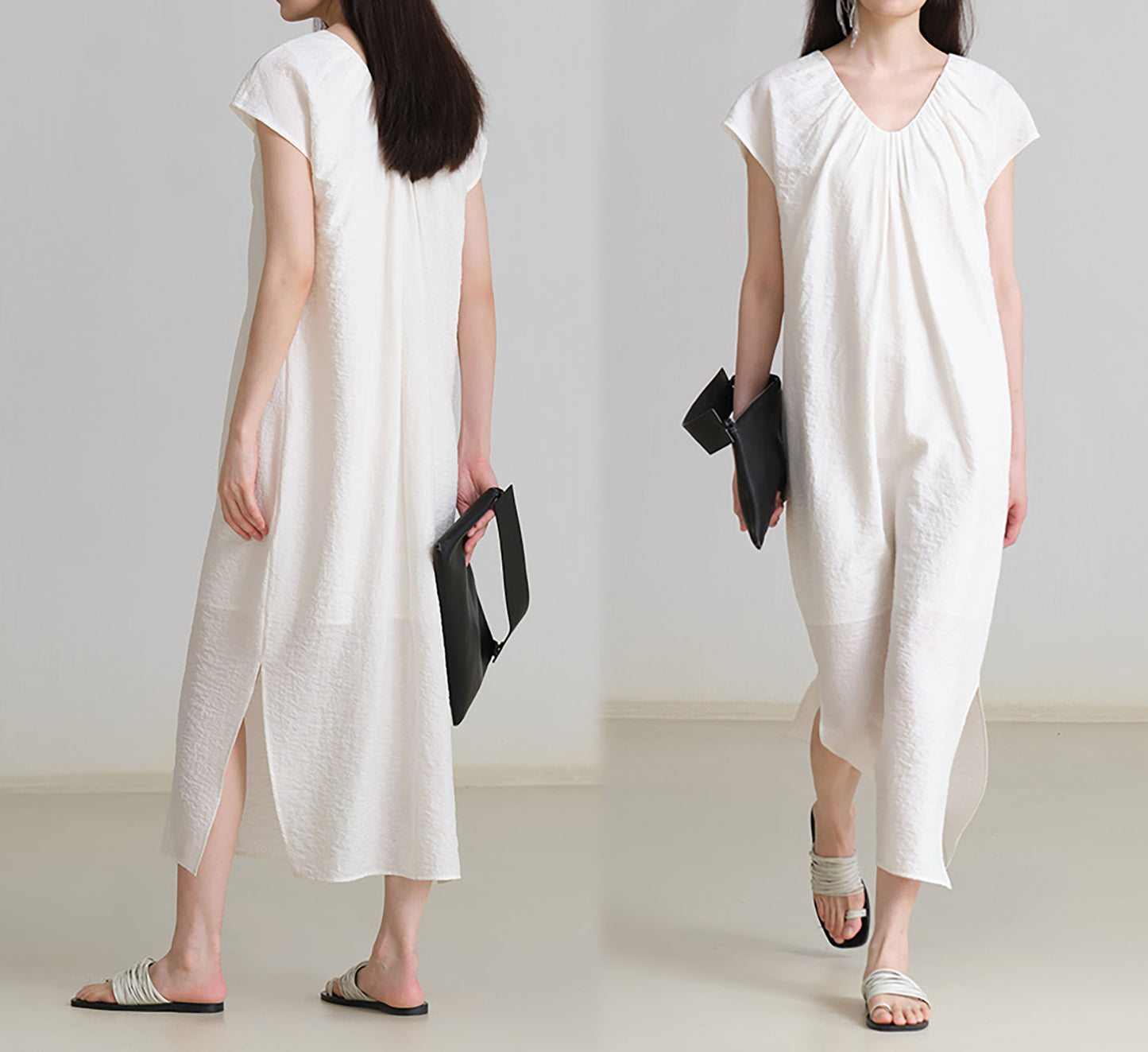 edoa Elegant Silk Gathered Dress 