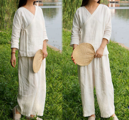 edoa Washed Linen Hanfu Top