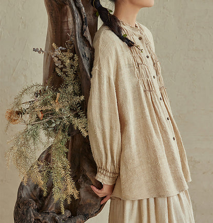 edoa Raw Tussah Silk Smocking Shirt