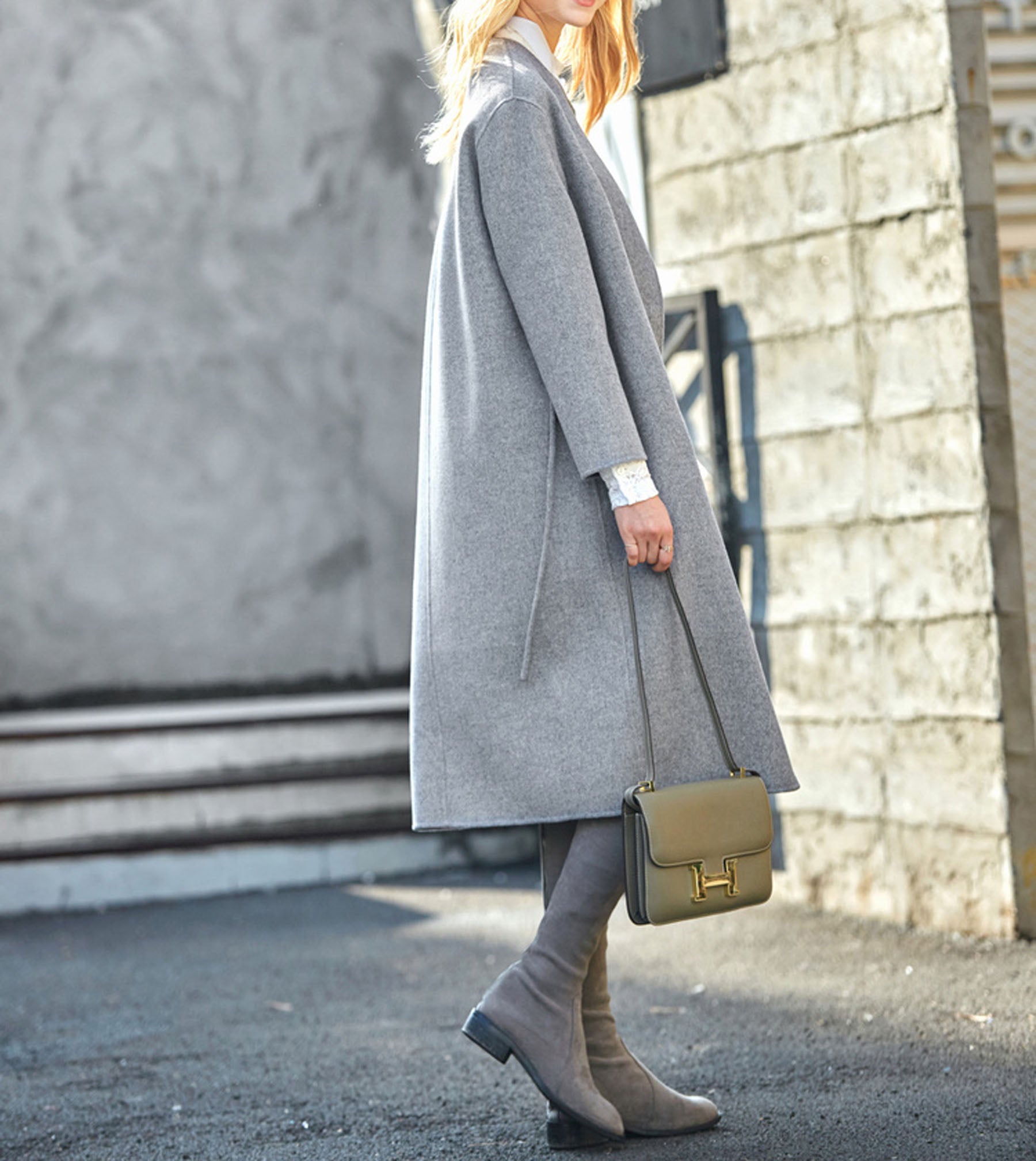 edoa Minimalist Double-faced Wool Cashmere Wrap Coat
