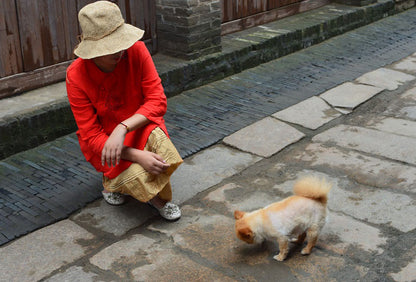 edoa red Washed Linen Modified Qipao