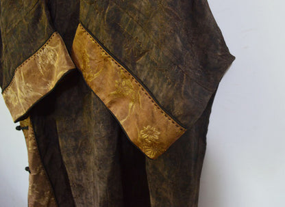 Oversized Mud Silk Linen Blend Jacquard Qipao dr0140 A872