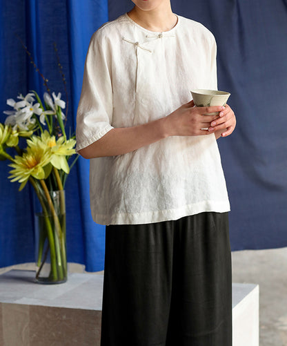 Half Sleeve Washed Linen Cheongsam to0013 E008
