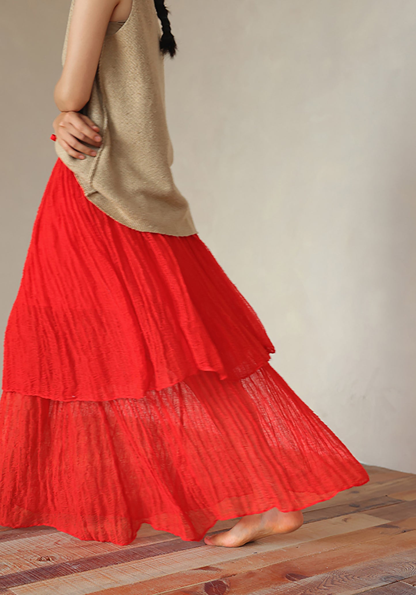 edoa Elegant Crushed Linen Gauzy Skirt