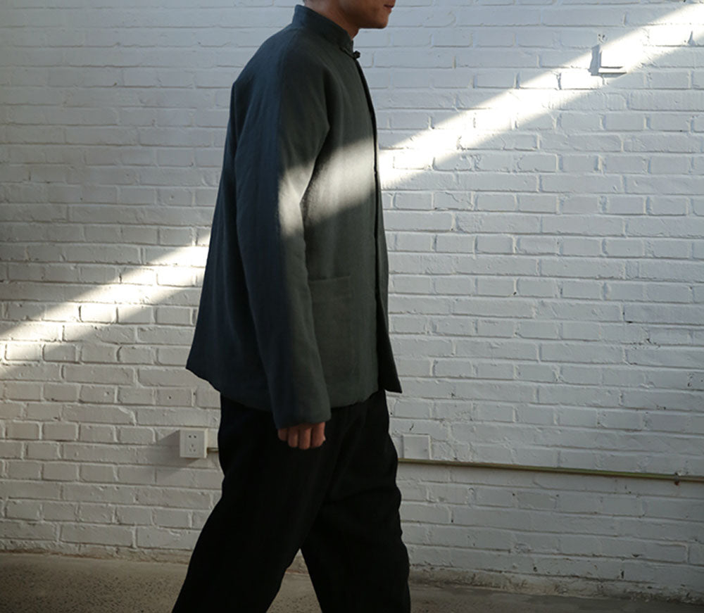 edoa Black Stand Collar Padded Tang Suit