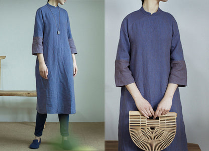 edoa Two Tone Yarn Dyed Linen Modified Qipao