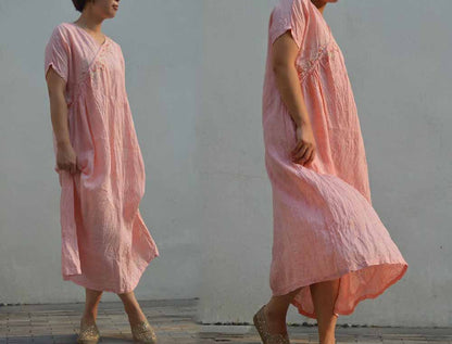 Yarn Dyed Linen Dress with Hand Embroidery dr0050 495