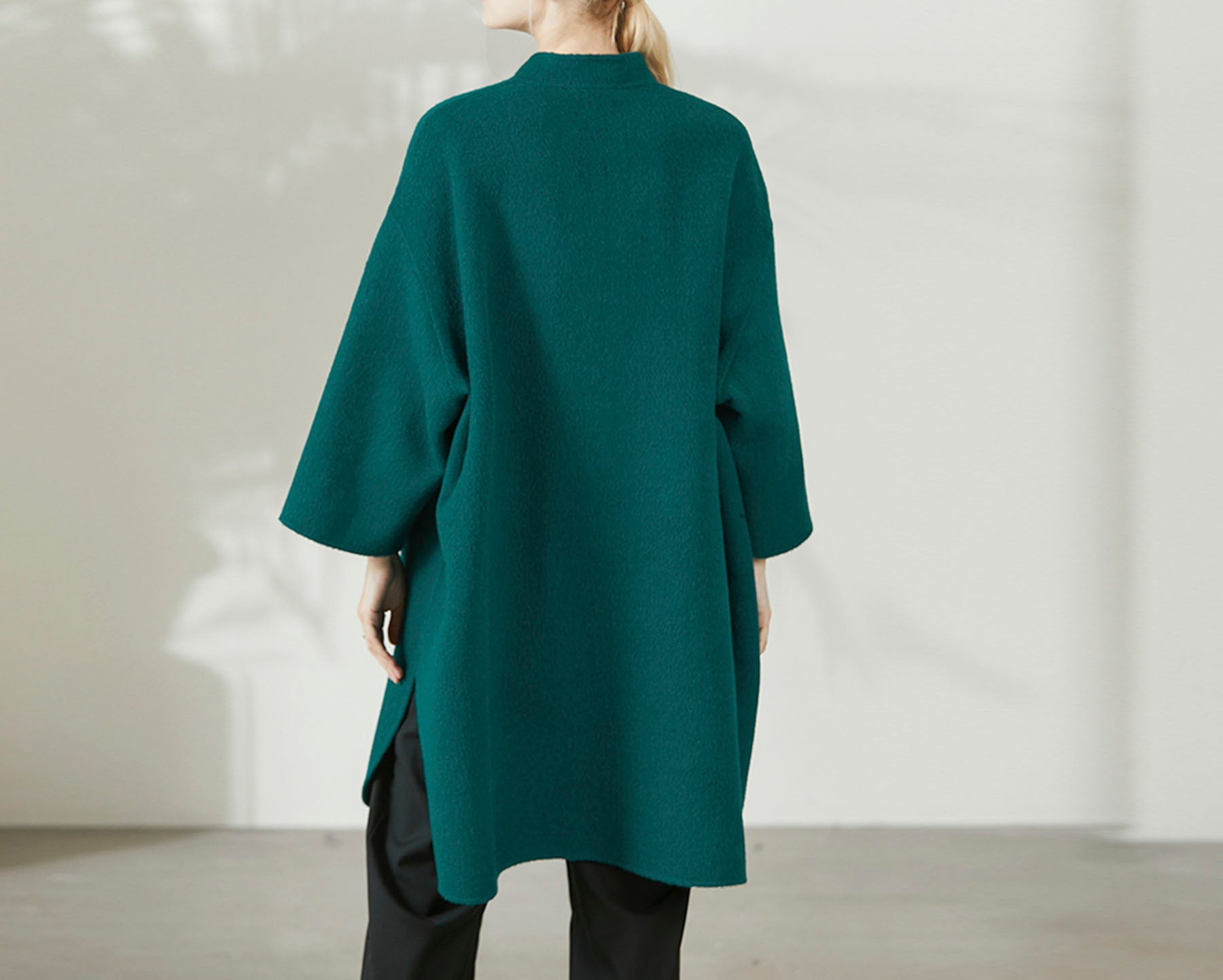 edoa Oversized Double-faced Wool Trapeze Chinese Coat 