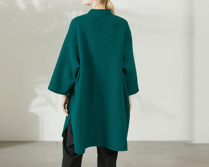 edoa Oversized Double-faced Wool Trapeze Chinese Coat 