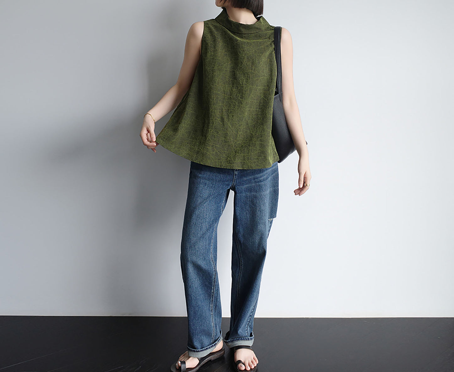 edoa Modenized Green Cracked Mud Silk Trapeze Tank Top