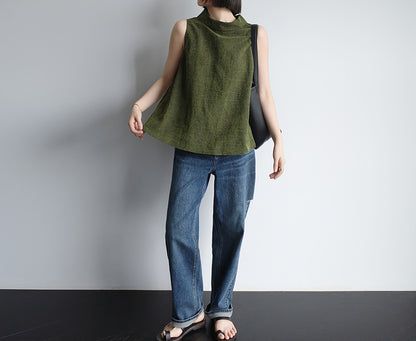 edoa Modenized Green Cracked Mud Silk Trapeze Tank Top