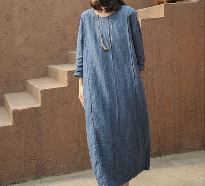 edoa Yarn Dyed Linen Dress with Pintucks 