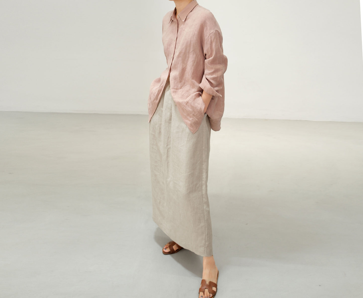 edoa Flax Linen Bud Skirt with pocket