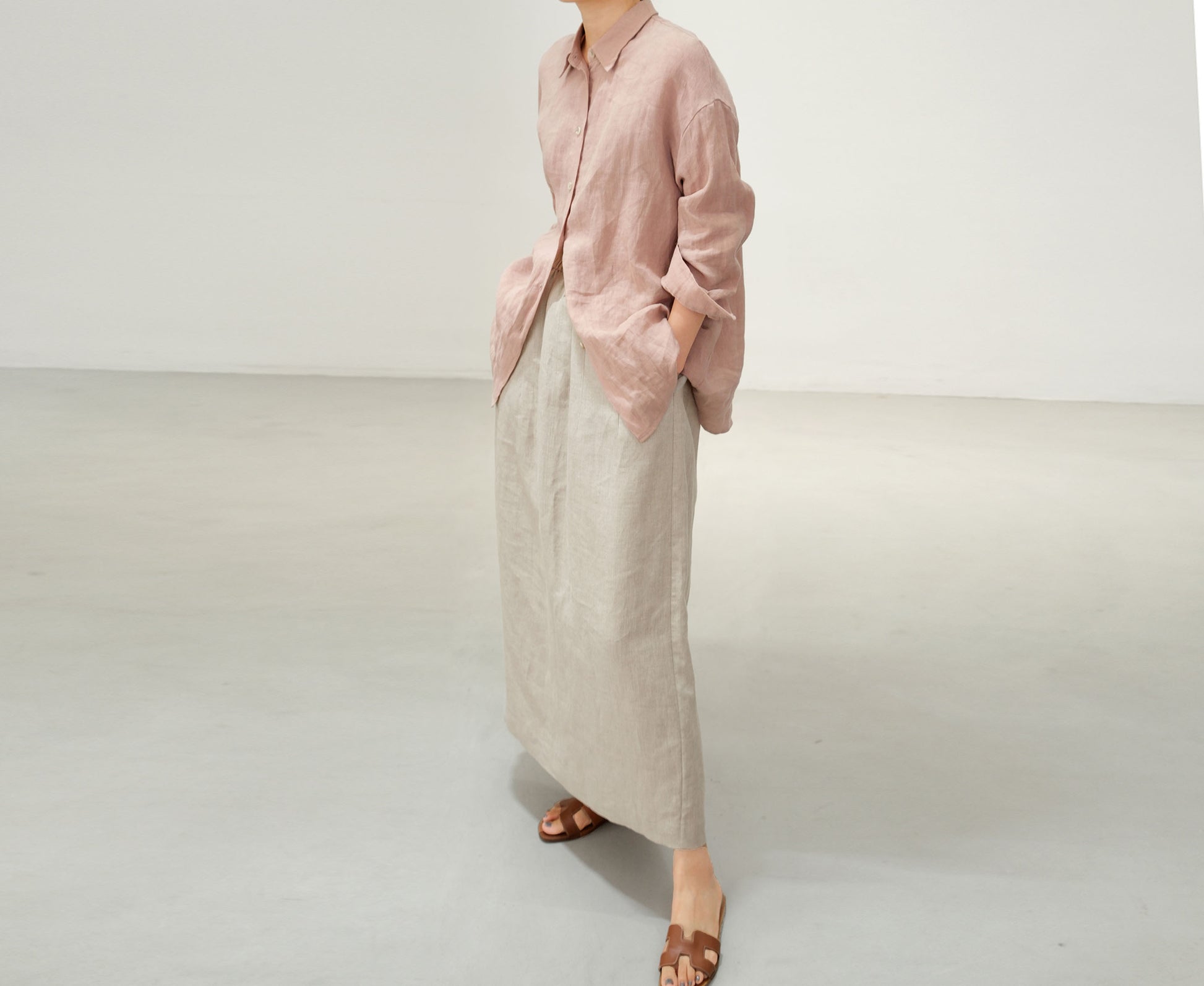 edoa Flax Linen Bud Skirt with pocket