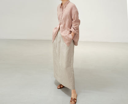 edoa Flax Linen Bud Skirt with pocket