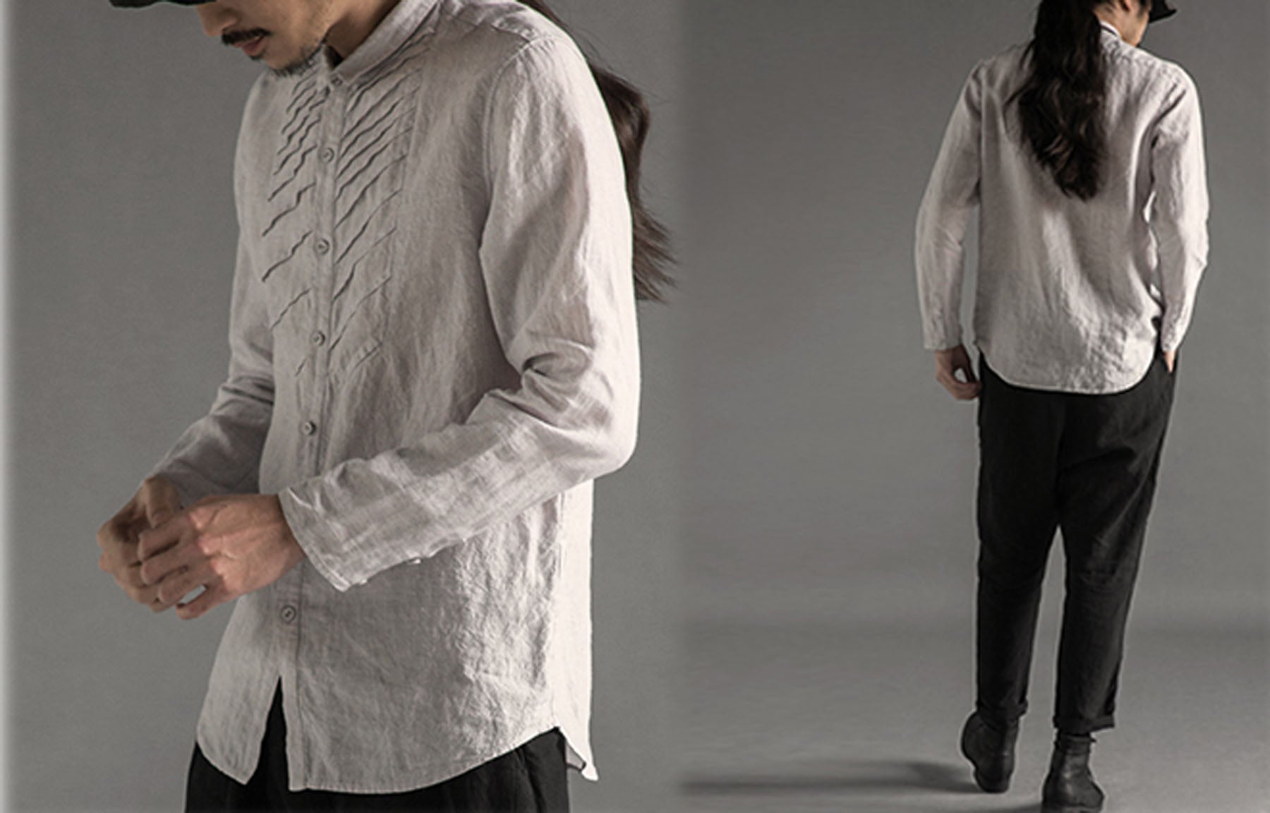edoa Pintucked Washed Flax Linen Shirt 