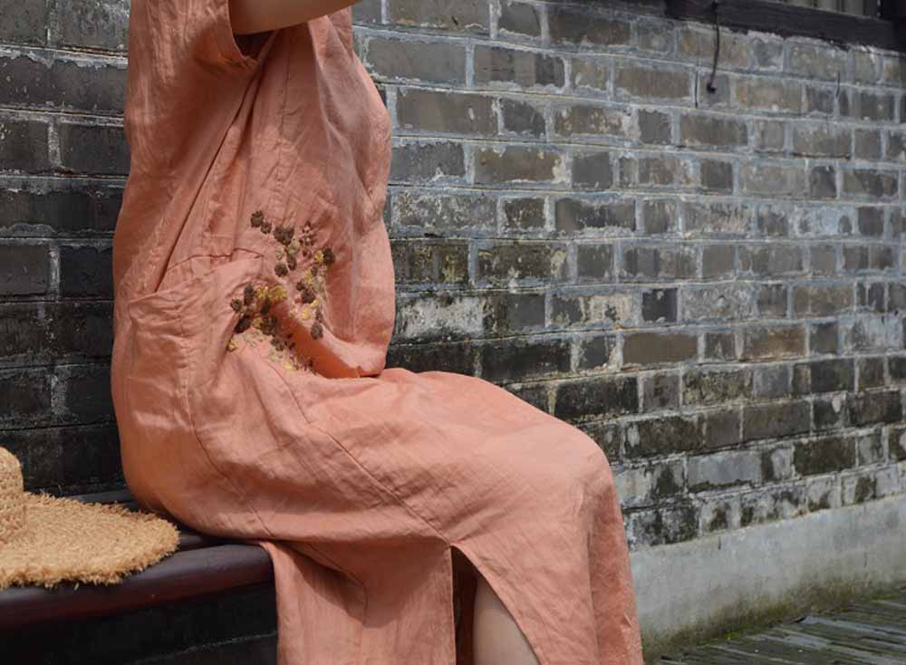 edoa Linen Dress with Hand Embroidery