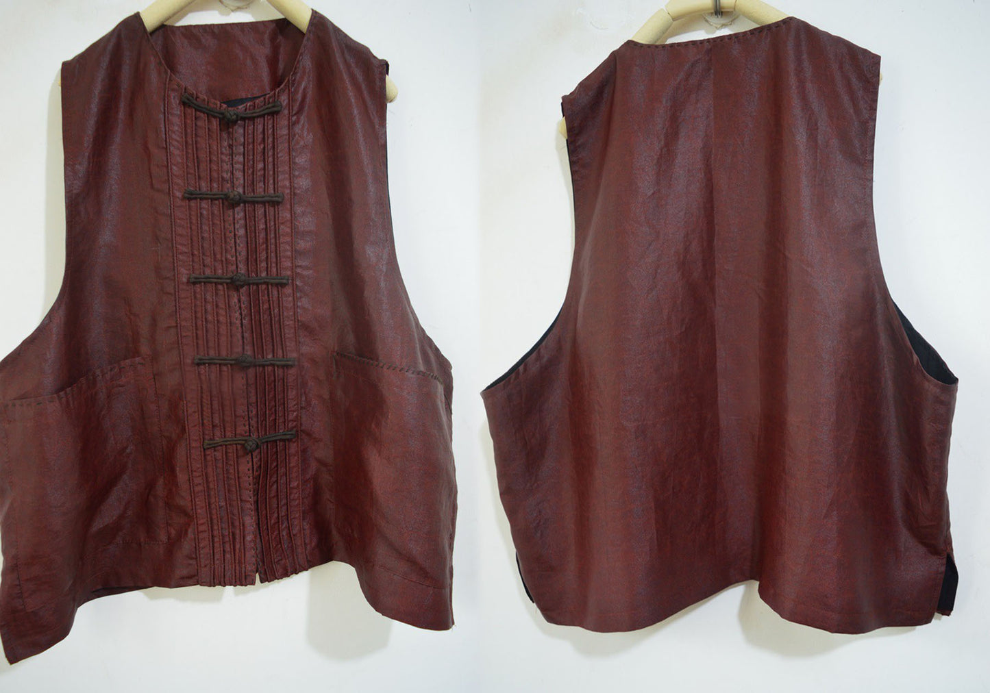 edoa Pintucked Mud Silk Chinese Vest with piping
