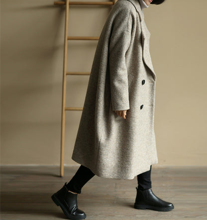 edoa Oversize Double Breasted Knit Wool Cocoon Coat