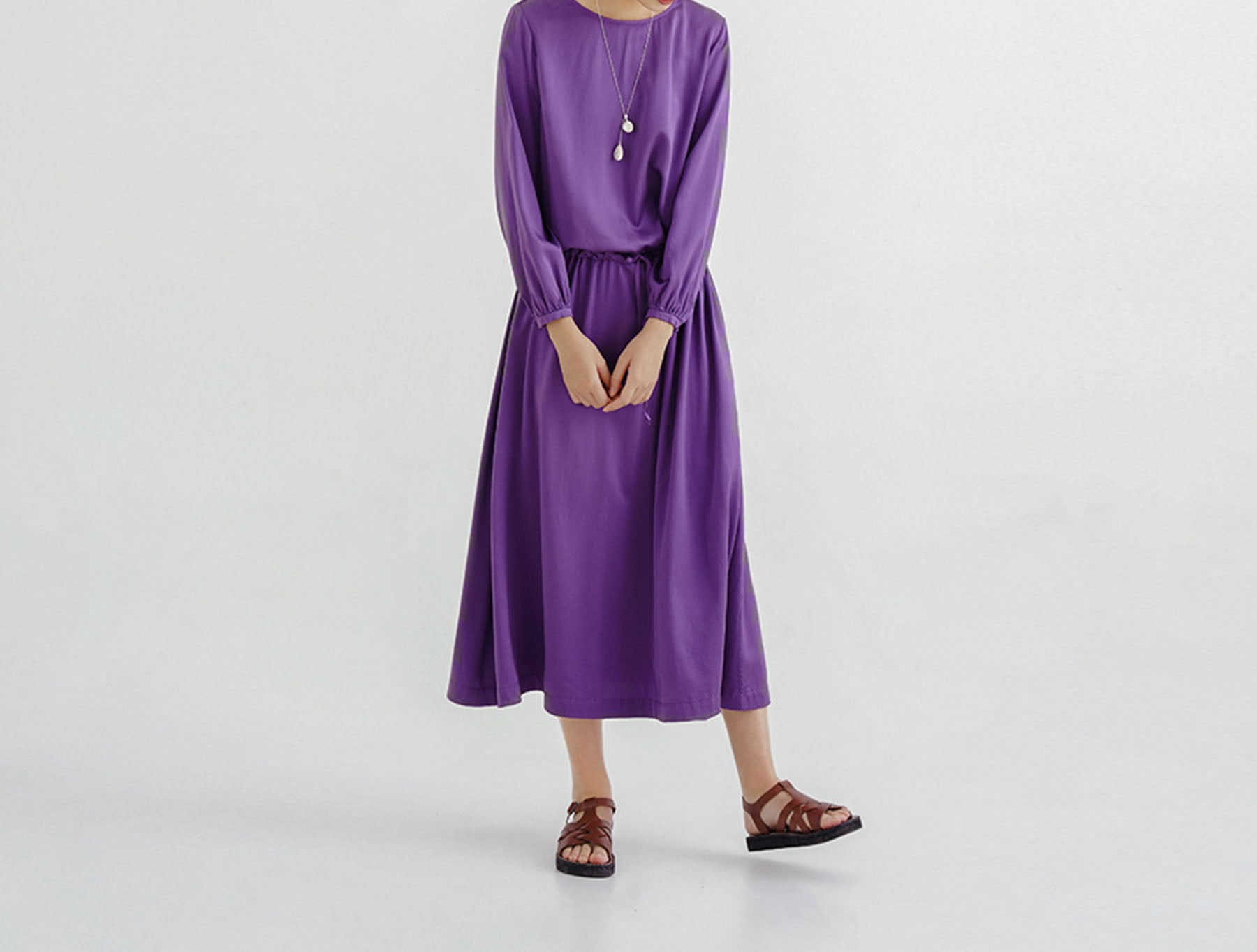 edoa Silk Charmeuse Low Gathered Waist Dress