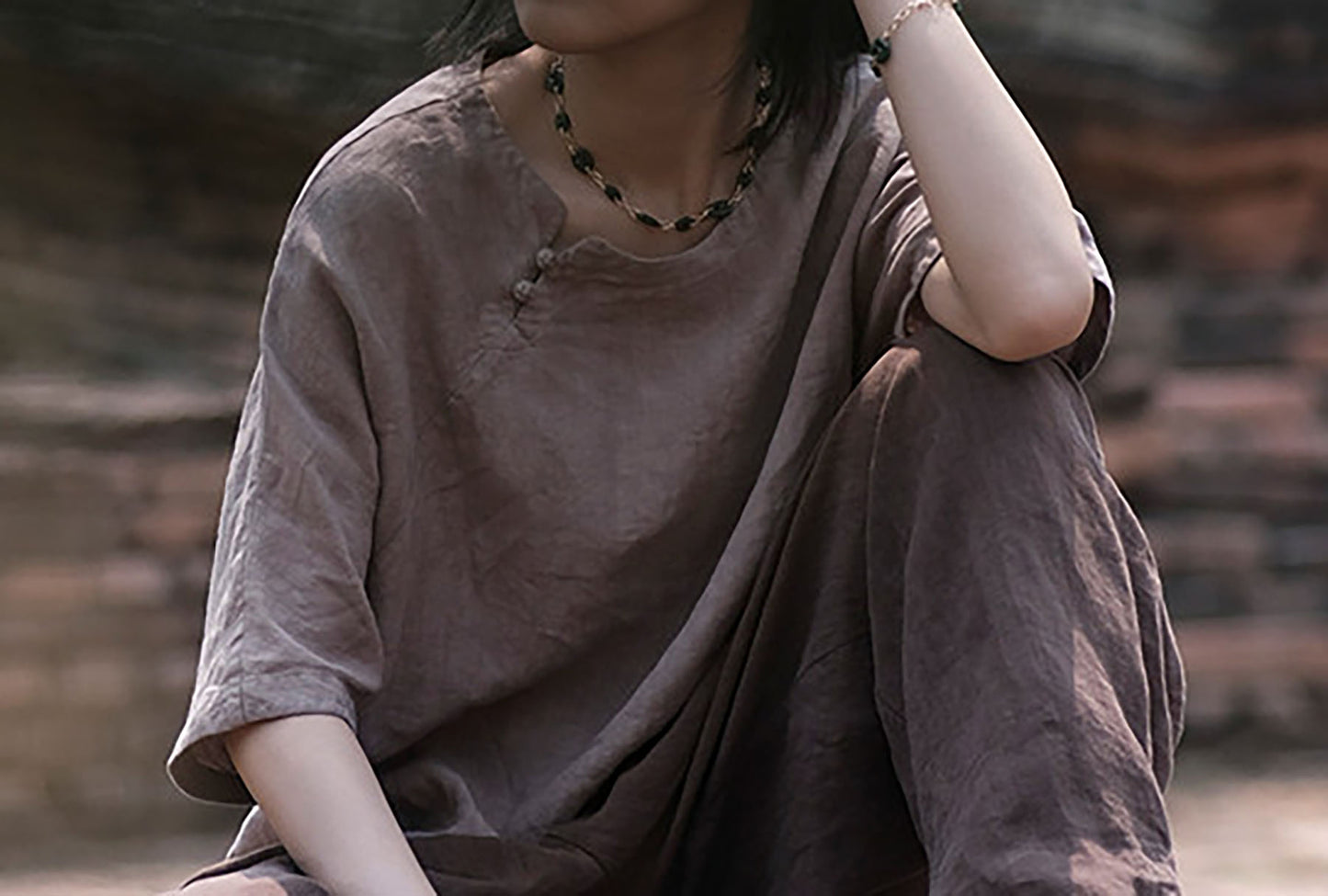 edoa Washed Linen Chinese Style Blouse