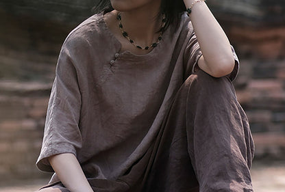 edoa Washed Linen Chinese Style Blouse