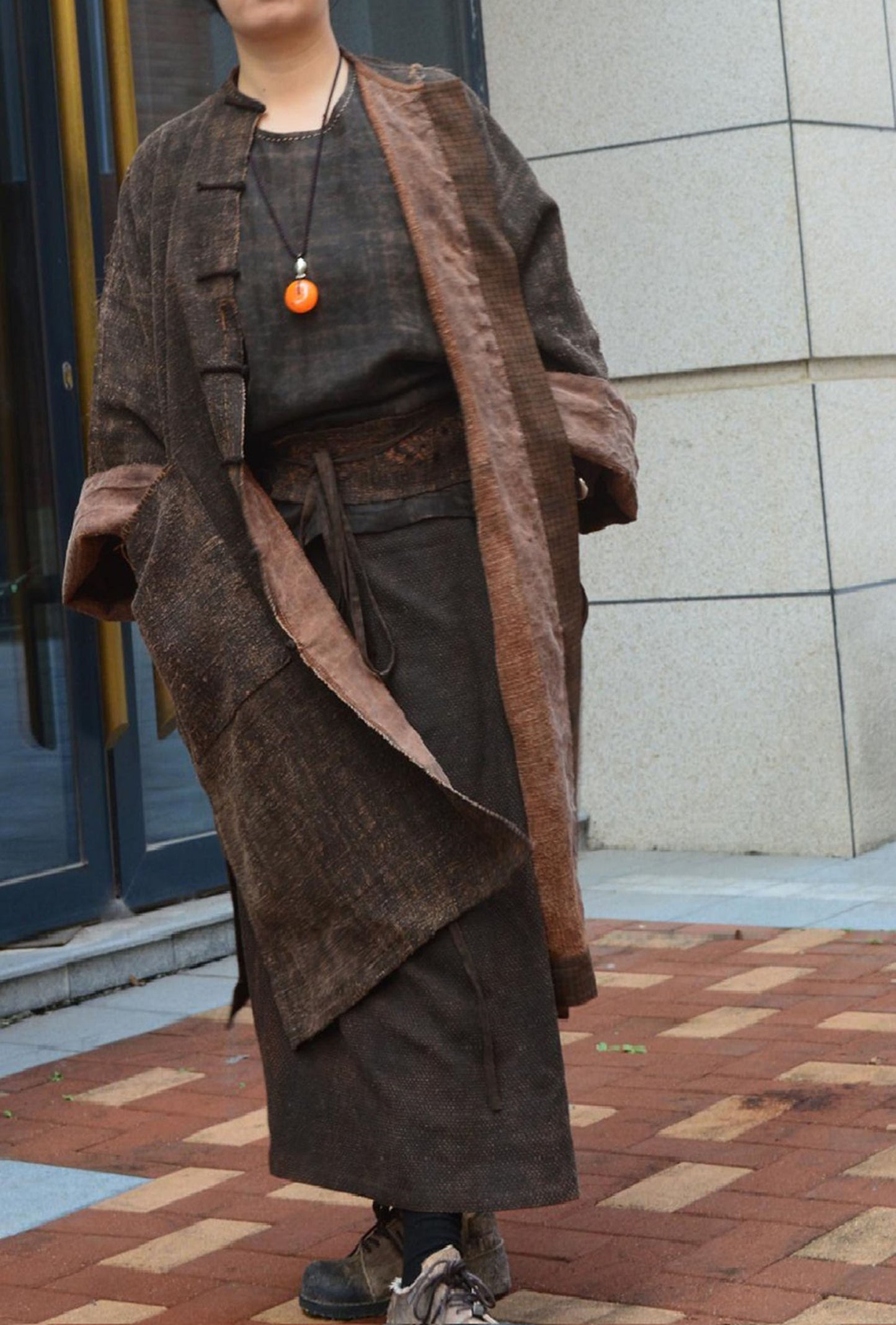 Hand Woven Mud Tussah Silk Chinese Coat co0099 A708