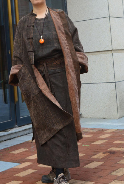 Hand Woven Mud Tussah Silk Chinese Coat co0099 A708