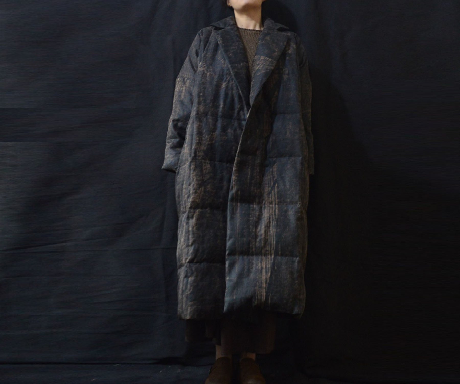 edoa Distressed Goose Down Long Coat