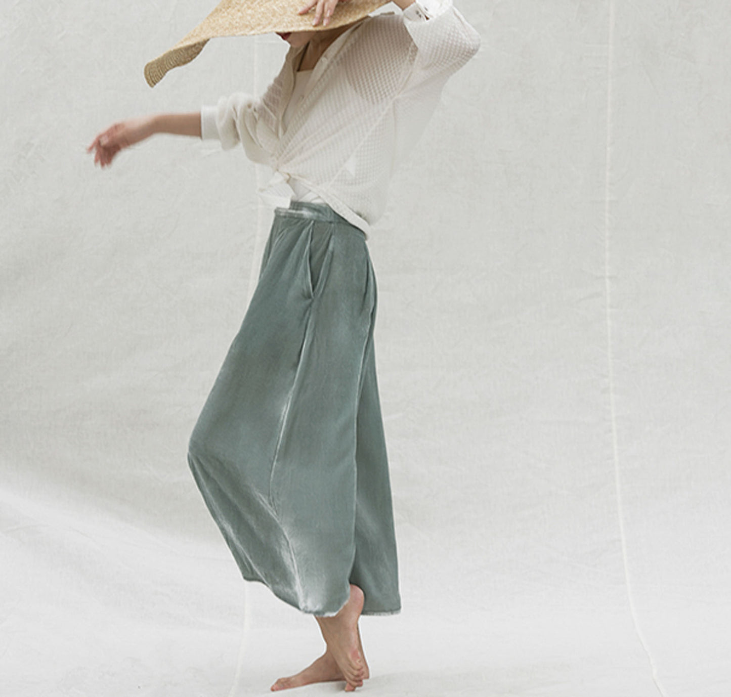 edoa Silk Velvet Wide Leg Pants